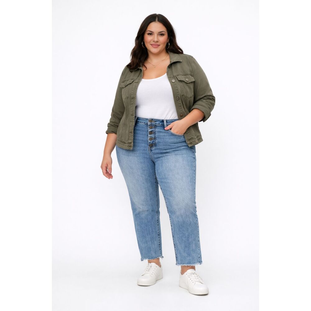 Torrid High Rise Straight Jeans Women’s Size 14R Button Fly Raw Hem Light Wash